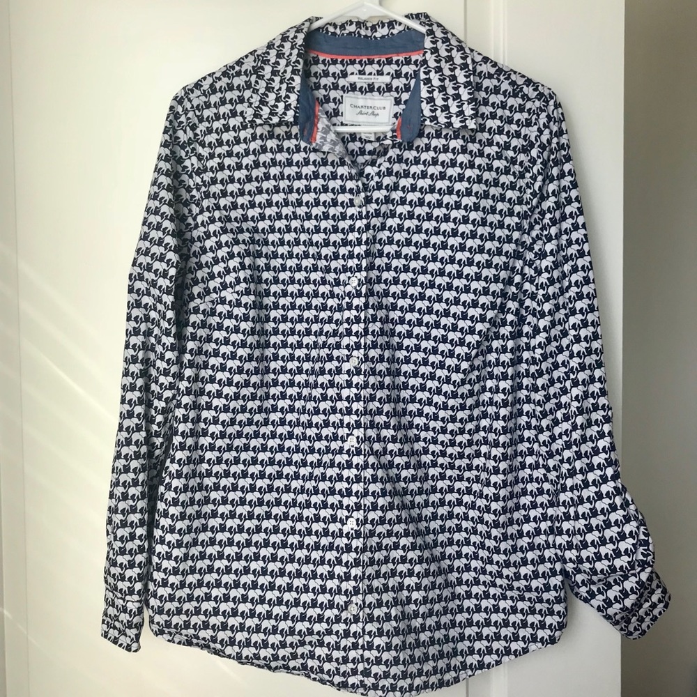 Charter Club Elephant Print Top, 6, NWOT